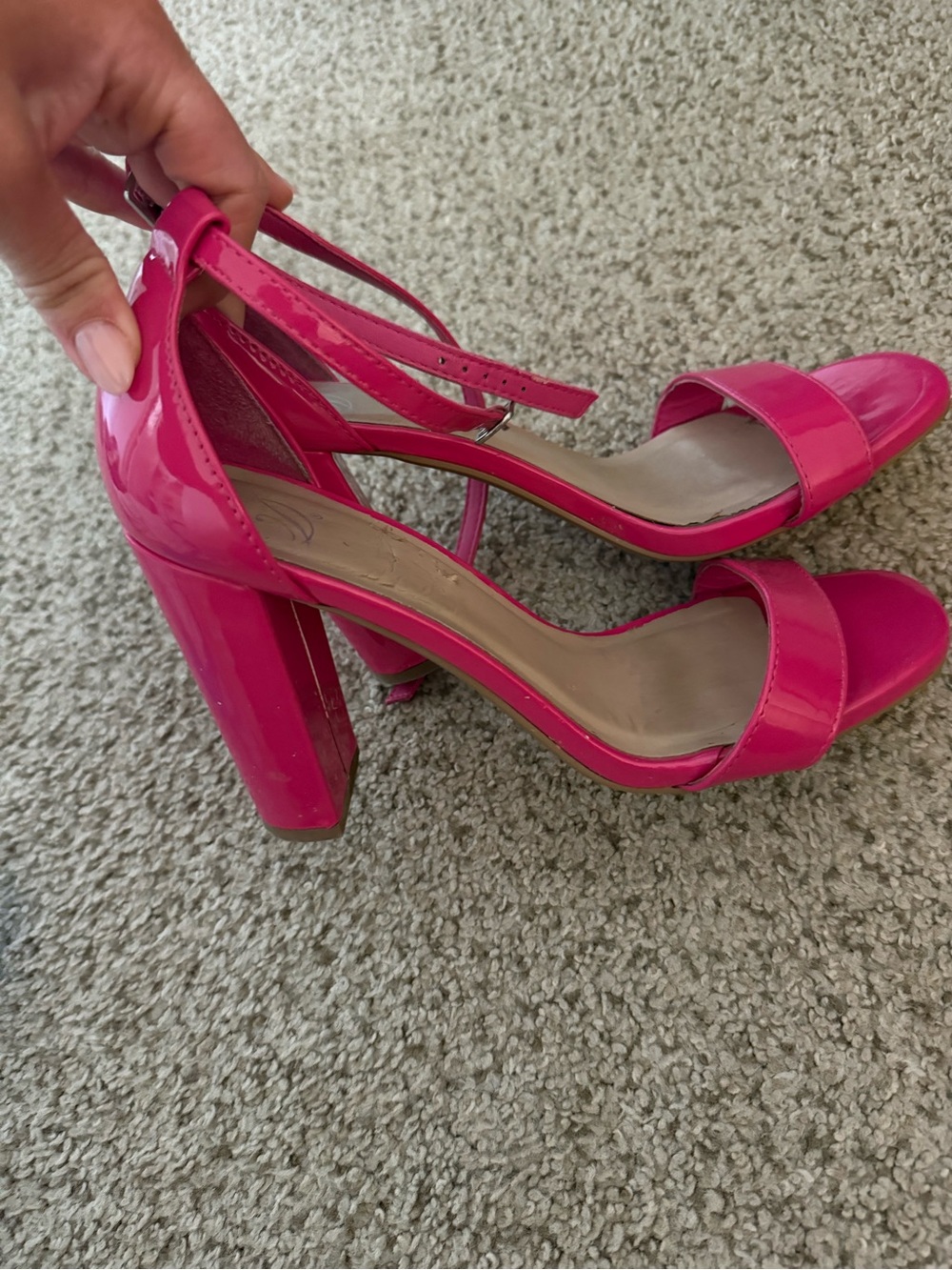 Women’s Hot Pink Block Heel Ankle Strap Sandals